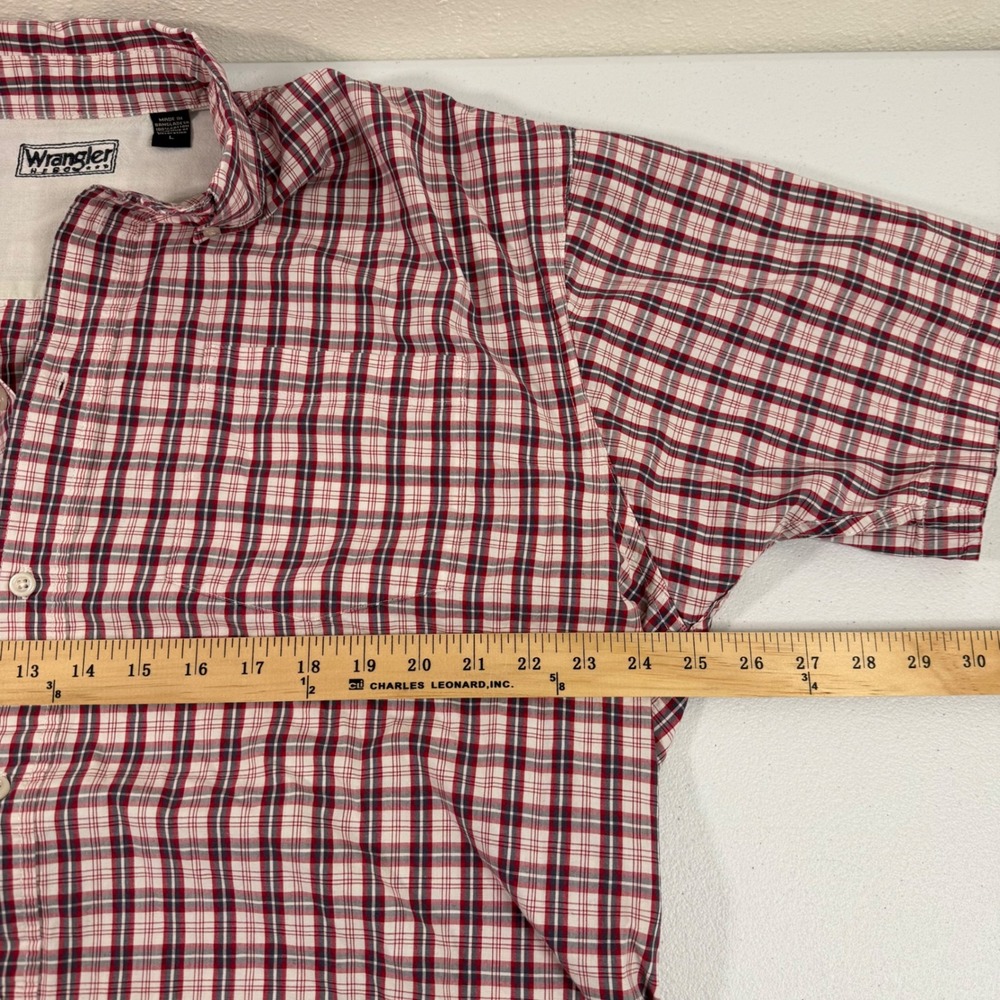 Wrangler Hero Mens Red Tartan Plaid Short Sleeve Button Up Shirt Size LG Casual‎ - Picture 3 of 9